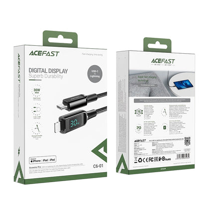 USB-C - Lightning Daten- und Ladekabel Acefast C6-01 Display, 20W, 1,2m, Schwarz