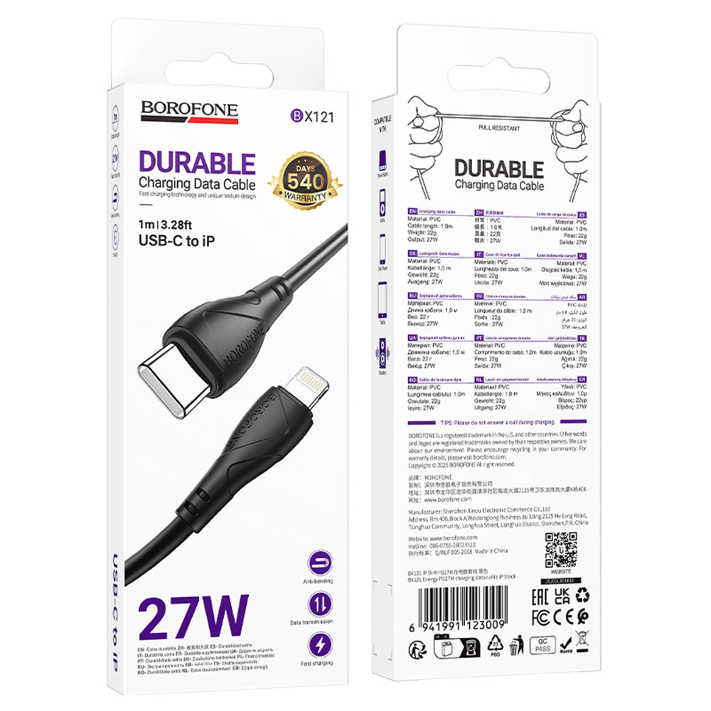 USB-C - Lightning Lade- und Datenkabel Borofone BX121 Energy, 27W, 1m, Schwarz