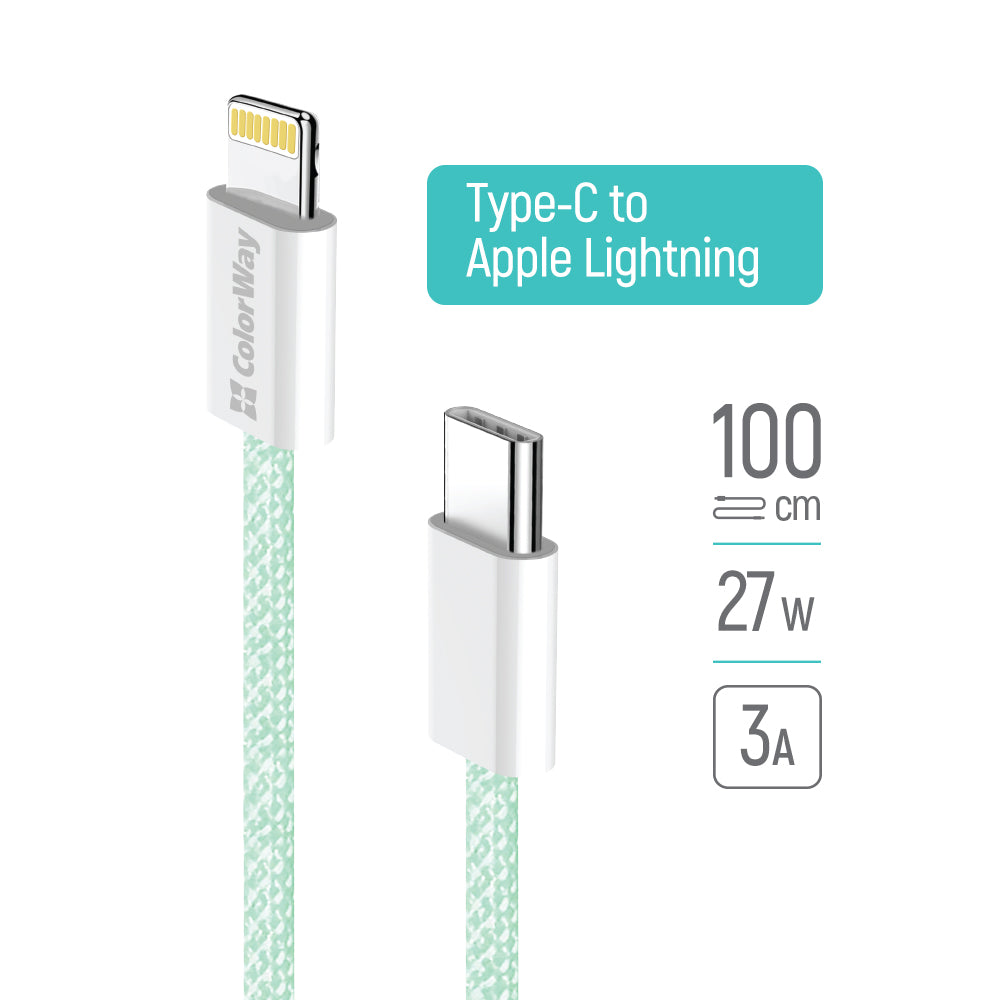 USB-C - Lightning Daten- und Ladekabel ColorWay CW-CBPDCL061, 27W, 1m, Grün