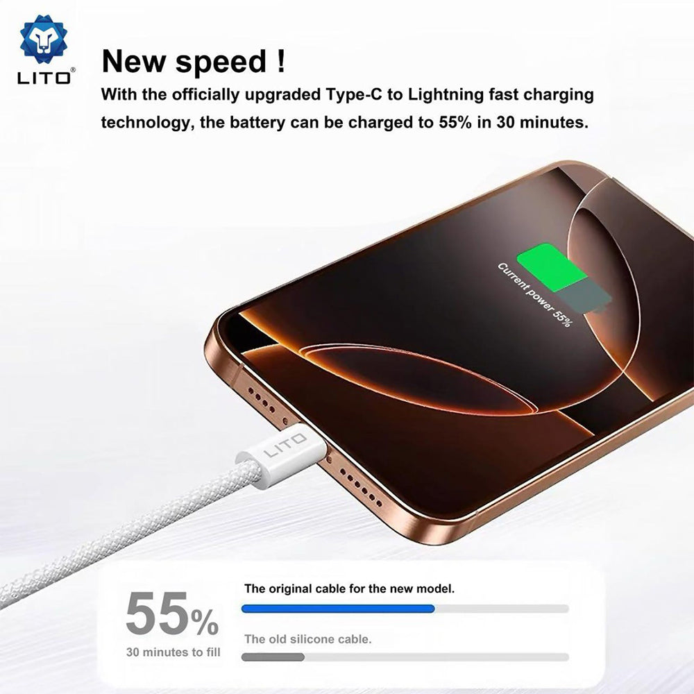Daten- und Ladekabel USB-C - Lightning Lito LD04CL, 27W, 2m, Weiß