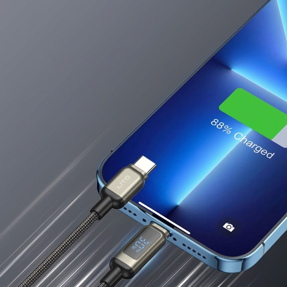 USB-C to Lightning Data and Charging Cable Lito LD15 Display, 27W, 1m, Black