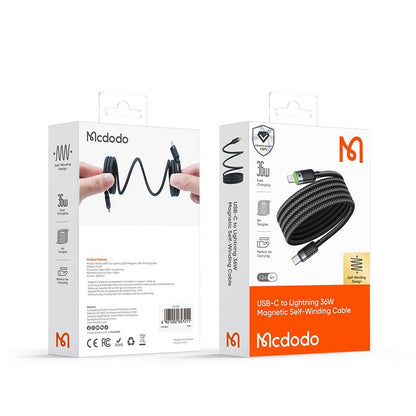USB-C to Lightning McDodo CA-2010 Self Winding Data and Charging Cable, 36W, 1.2m, Black