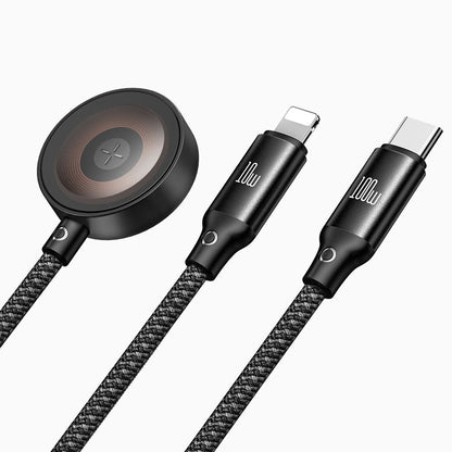 USB-C - Lightning / USB-C / QI McDodo CA-4940 O 3in1 Ladekabel, 100W, 1.2m, Schwarz