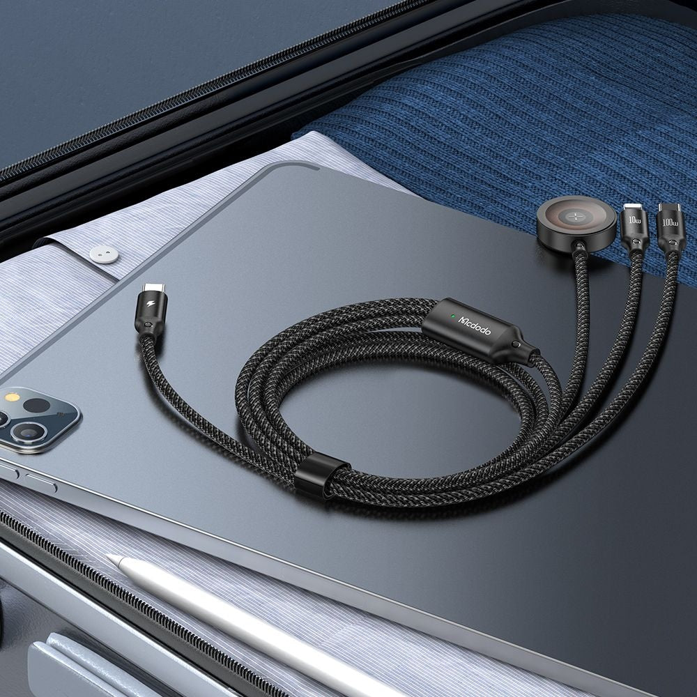 USB-C - Lightning / USB-C / QI McDodo CA-4940 O 3in1 Ladekabel, 100W, 1.2m, Schwarz