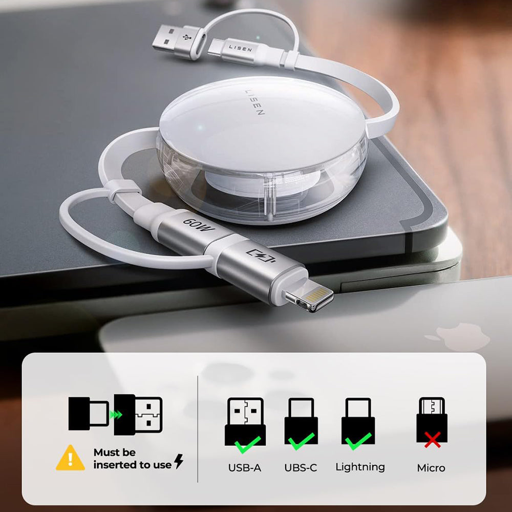 Daten- und Ladekabel USB-C / USB-A - USB-C / Lightning Lisen, 60W, 1m, Weiß YL0123030001