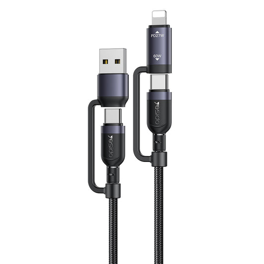 Daten- und Ladekabel USB-C / USB-A - USB-C / Lightning Yesido CA200, 60W, 1,2m, Schwarz