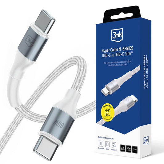 Daten- und Ladekabel USB-C - USB-C 3MK Hyper N, 60W, 1m, Weiß