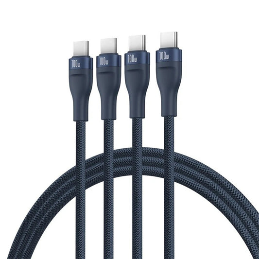 USB-C Ladekabel - 3 x USB-C Baseus Flash Series III 3in1, 100W, 1,5m, Blau P10377503321-00