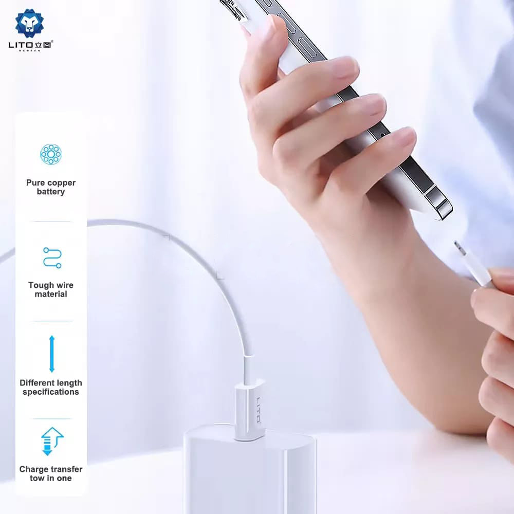 Daten- und Ladekabel USB-C - USB-C Lito, 18W, 2m, Weiß