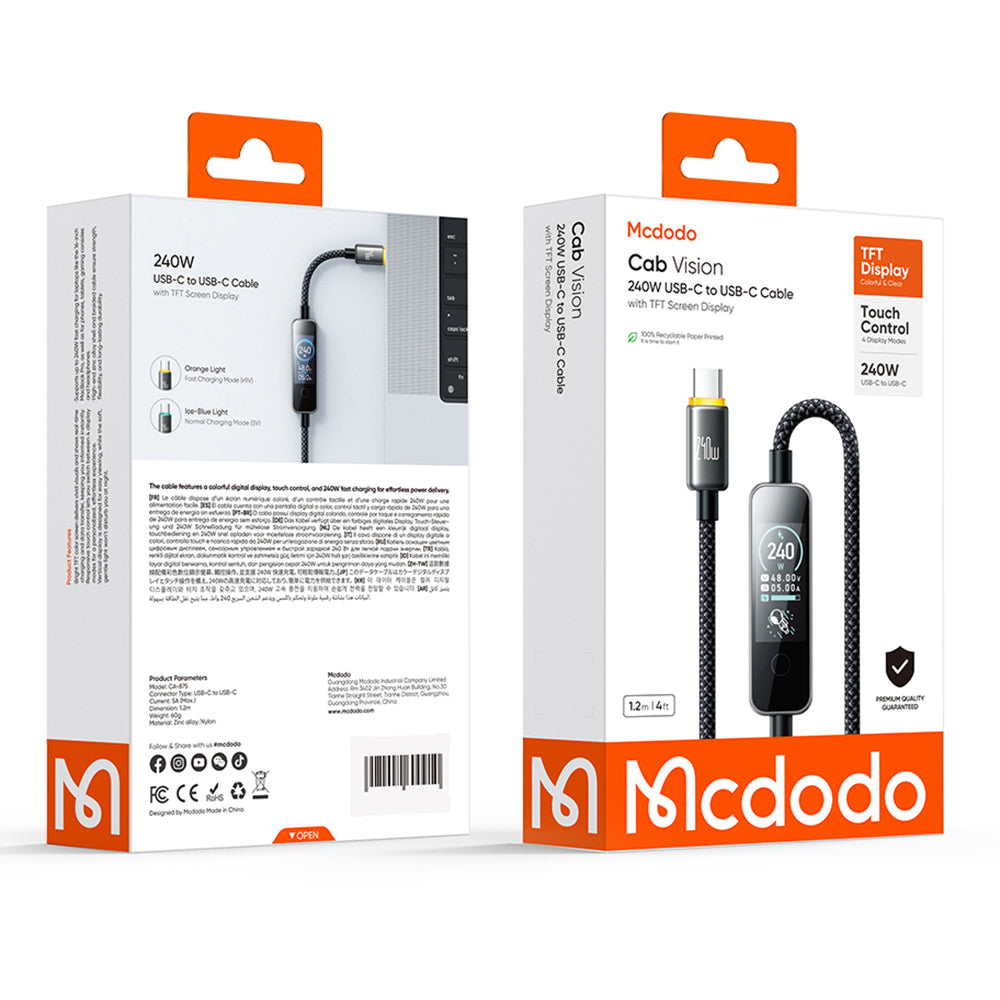 USB-C Daten- und Ladekabel - USB-C McDodo CA-8750 Display, 240W, 1,2m, Schwarz