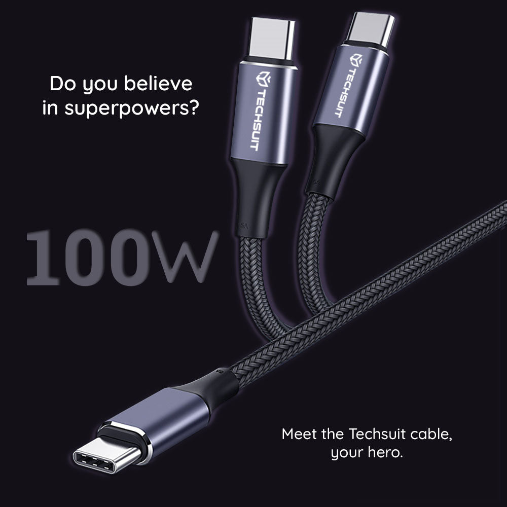 Daten- und Ladekabel USB-C - USB-C Techsuit PCB018, 100W, 1m, Schwarz