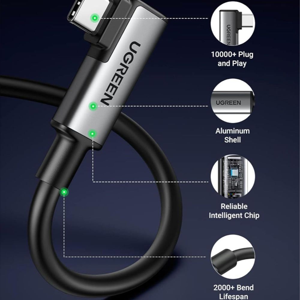 Daten- und Ladekabel USB-C - USB-C UGREEN US551 (90629) Angled, 60W, 5m, Schwarz