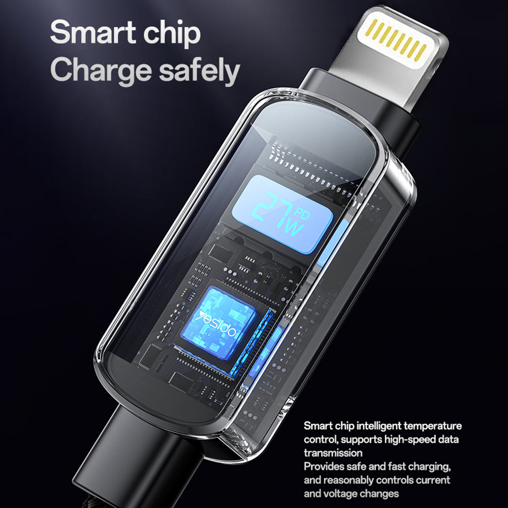 USB-C - USB-C Daten- und Ladekabel Yesido CA180 Display, 27W, 1.2m, Schwarz