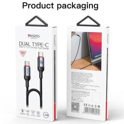 USB-C Daten- und Ladekabel - USB-C Yesido CA181, 60W, 1.2m, Schwarz