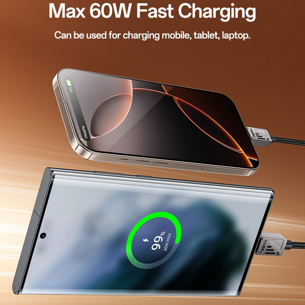 USB-C Daten- und Ladekabel - USB-C Yesido CA196, 60W, 1.2m, Schwarz