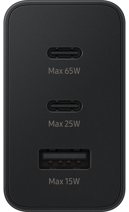 Samsung Trio Network Charger, 65W, 3.5A, 1 x USB-A - 2 x USB-C, Black EP-T6530NBEGEU