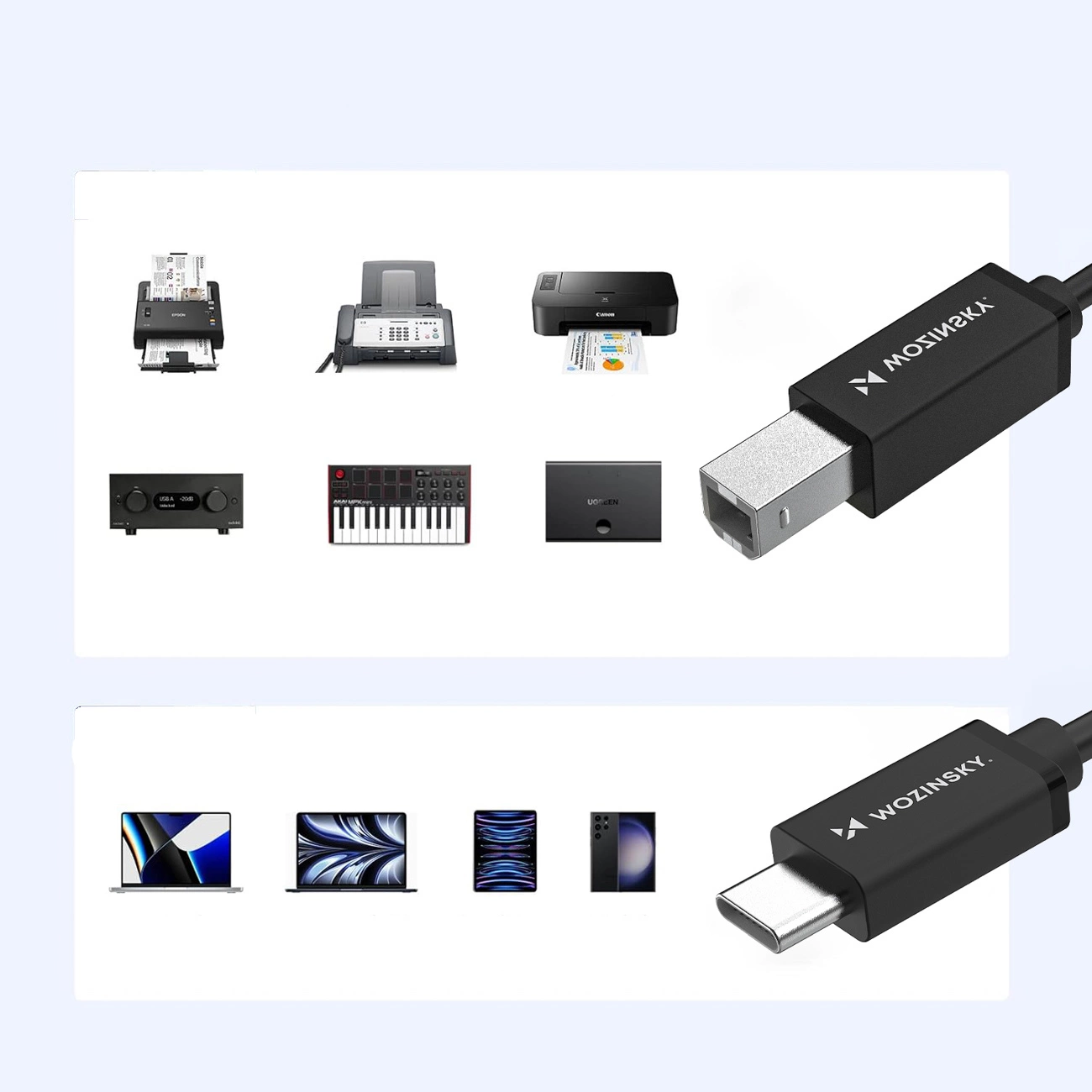 Druckerkabel WZK WKDDY2S, USB-C - USB-B, 2m, Schwarz