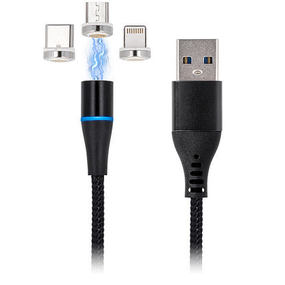 USB-A Ladekabel - Lightning / microUSB / USB-C MaXlife MXUC-02 Magnetisch 3in1, 18W, 1m, Schwarz