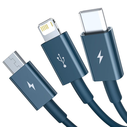 USB-A – Lightning-/Micro-USB-/USB-C-Ladekabel Baseus Superior-Serie, 20 W, 1,5 m, Blau CAMLTYS-03