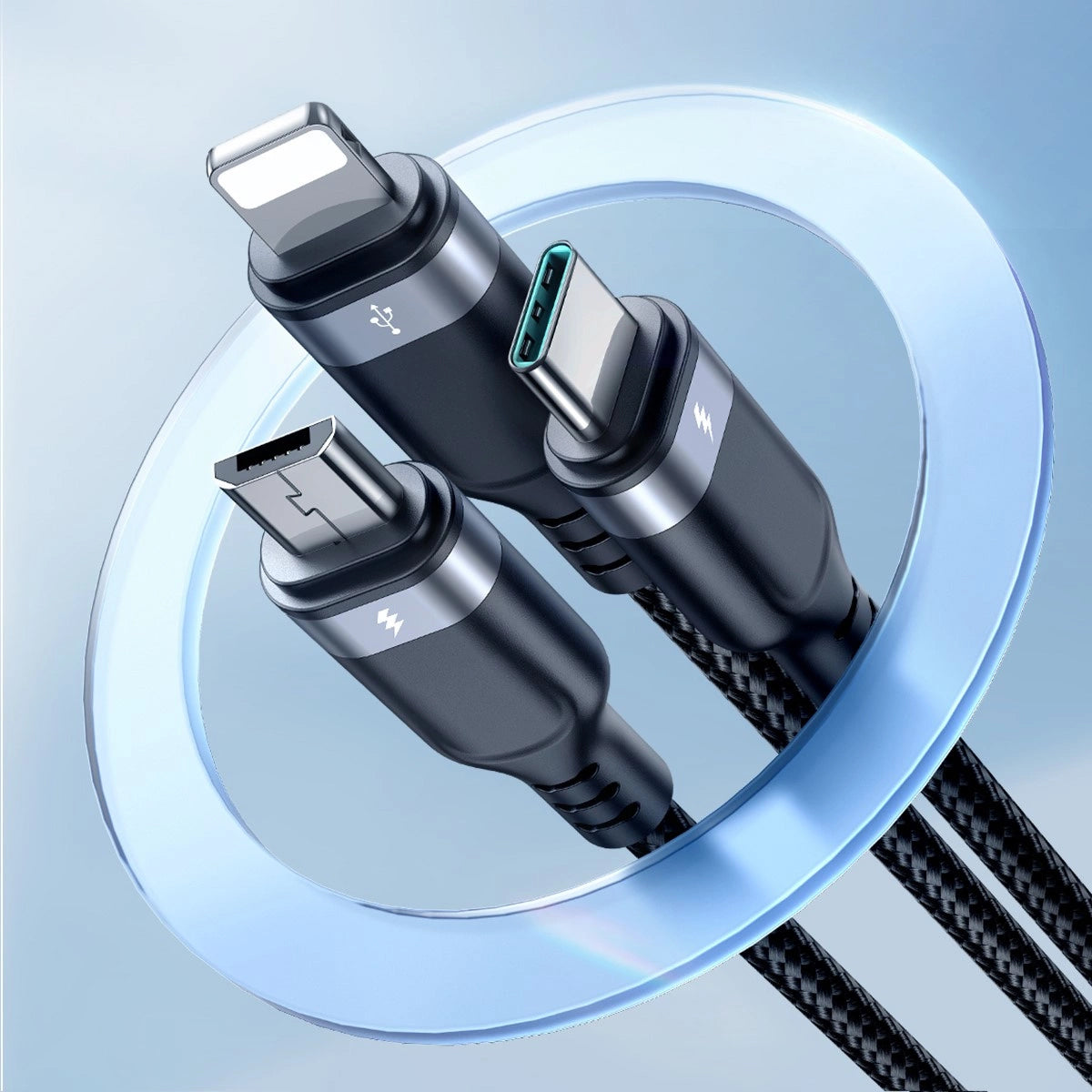 Ladekabel USB-A - Lightning / microUSB / USB-C Joyroom S-A18 3in1, 20W, 0.3m, Schwarz