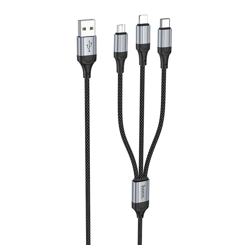 HOCO X102 USB-A - Lightning / microUSB / USB-C Charging Cable, 18W, 1m, Black