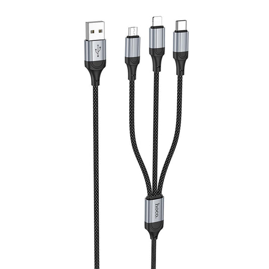 USB-A – Lightning-/Micro-USB-/USB-C-Ladekabel HOCO X102, 18 W, 1 m, Schwarz