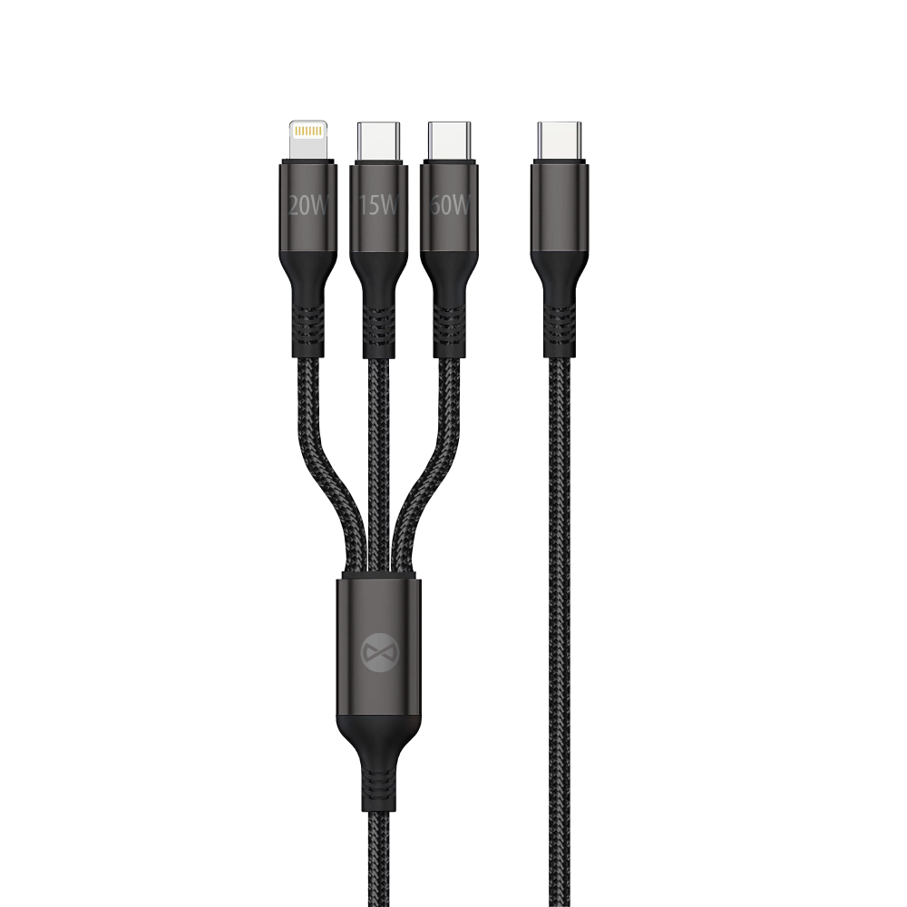 Charging Cable USB-A - Lightning / 2 x USB-C Forever 3in1, 60W, 1.2m, Black