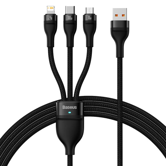 Ladekabel USB-A - Lightning / microUSB / USB-C Baseus Flash Series II 3in1, 100W, 1.2m, Schwarz CASS030001