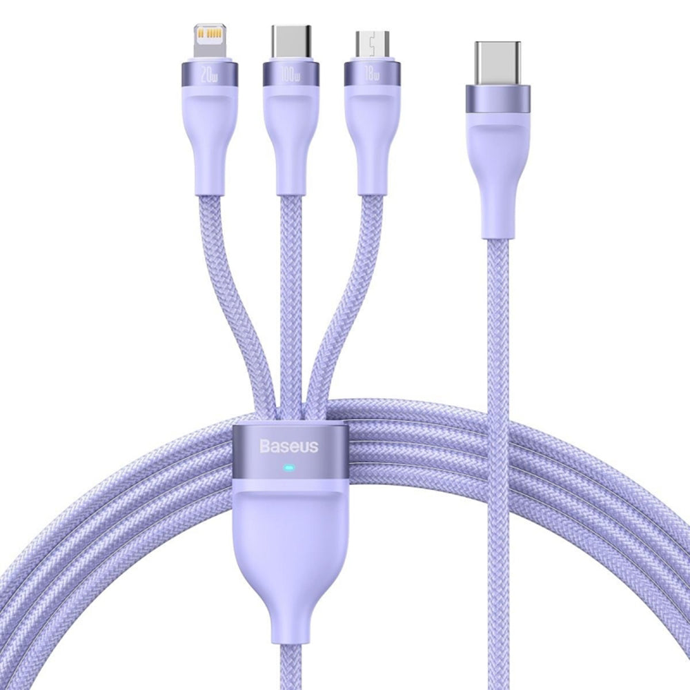 Ladekabel USB-A - Lightning / microUSB / USB-C Baseus Flash Series II 3in1, 100W, 1.2m, Lila CASS030005