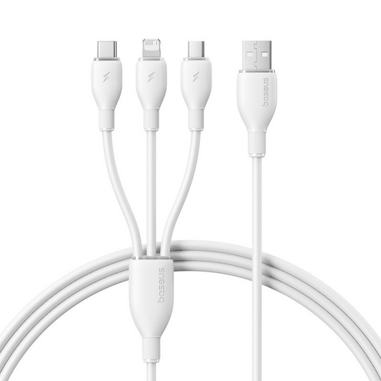 USB-A-Ladekabel - Lightning / microUSB / USB-C Baseus Ultra Fast 3in1, 18W, 1,3 m, Weiß P10376303211-00