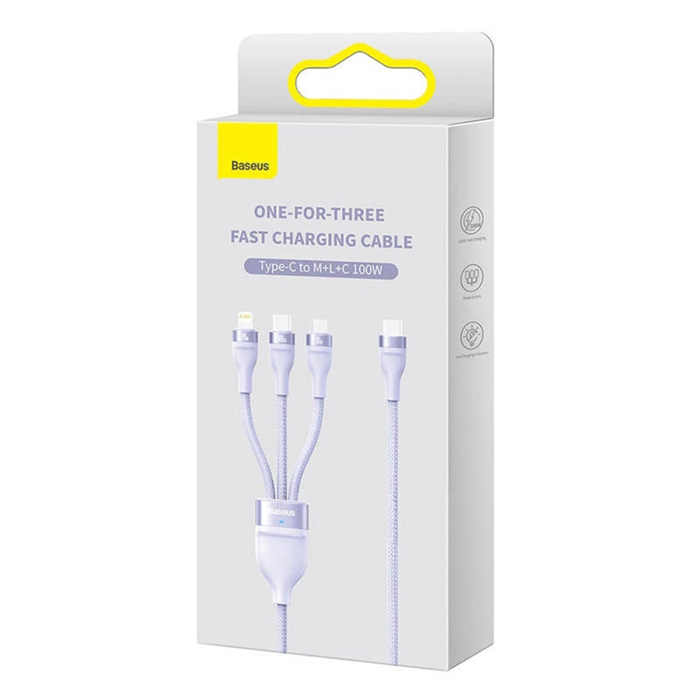 Ladekabel USB-A - Lightning / microUSB / USB-C Baseus Flash Series II 3in1, 100W, 1.2m, Lila CASS030005