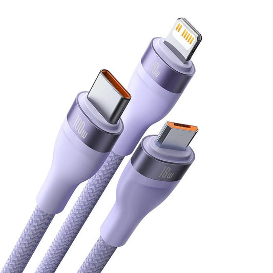 Ladekabel USB-A - Lightning / microUSB / USB-C Baseus Flash Series II 3in1, 100W, 1.2m, Lila CASS030005