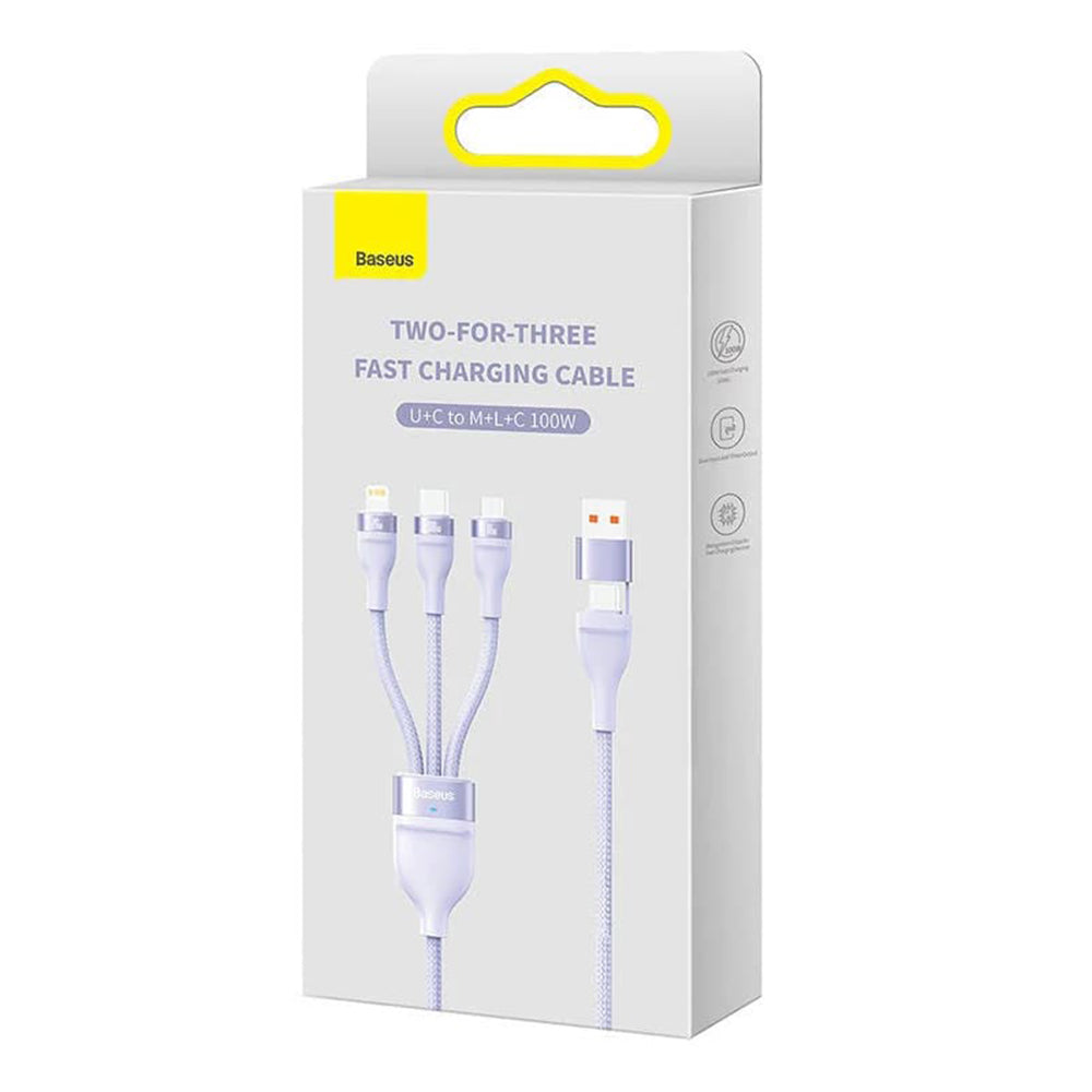 Ladekabel USB-A / USB-C - Lightning / microUSB / USB-C Baseus Flash Series II 3in1, 100W, 1.2m, Lila CASS030105