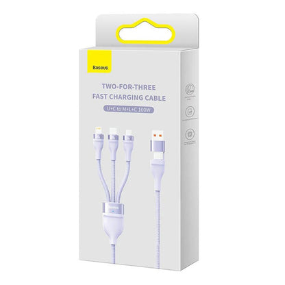 Ladekabel USB-A / USB-C - Lightning / microUSB / USB-C Baseus Flash Series II 3in1, 100W, 1.2m, Lila CASS030105