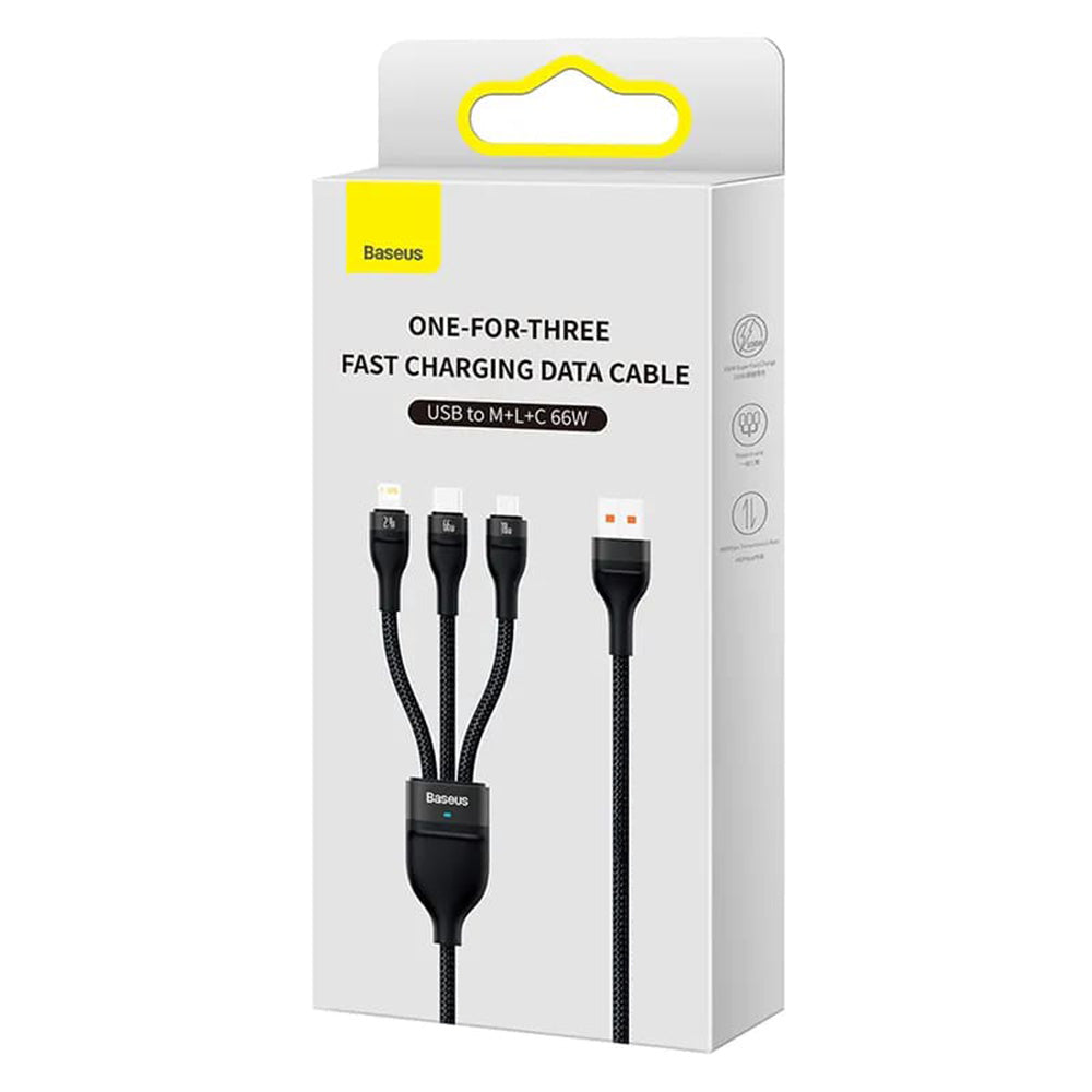 Ladekabel USB-A - Lightning / microUSB / USB-C Baseus Flash Series II 3in1, 66W, 1,2m, Schwarz CASS040001