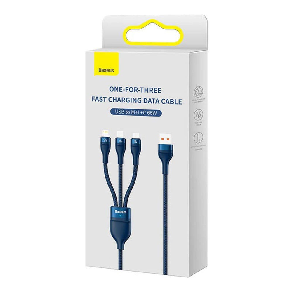 Ladekabel USB-A - Lightning / microUSB / USB-C Baseus Flash Series II 3in1, 66W, 1.2m, Blau CASS040003