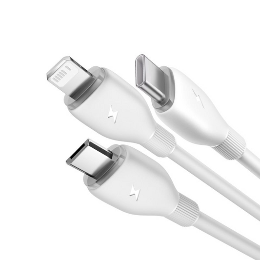 USB-A Charging Cable - Lightning / microUSB / USB-C Baseus Ultra Fast 3in1, 18W, 1.3m, White P10376303211-00