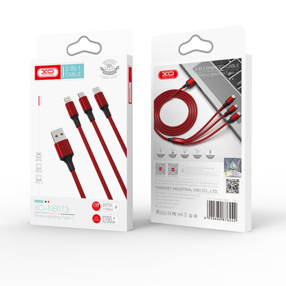 Ladekabel USB-A - Lightning / microUSB / USB-C XO Design NB173 3in1, 18W, 1.2m, Rot