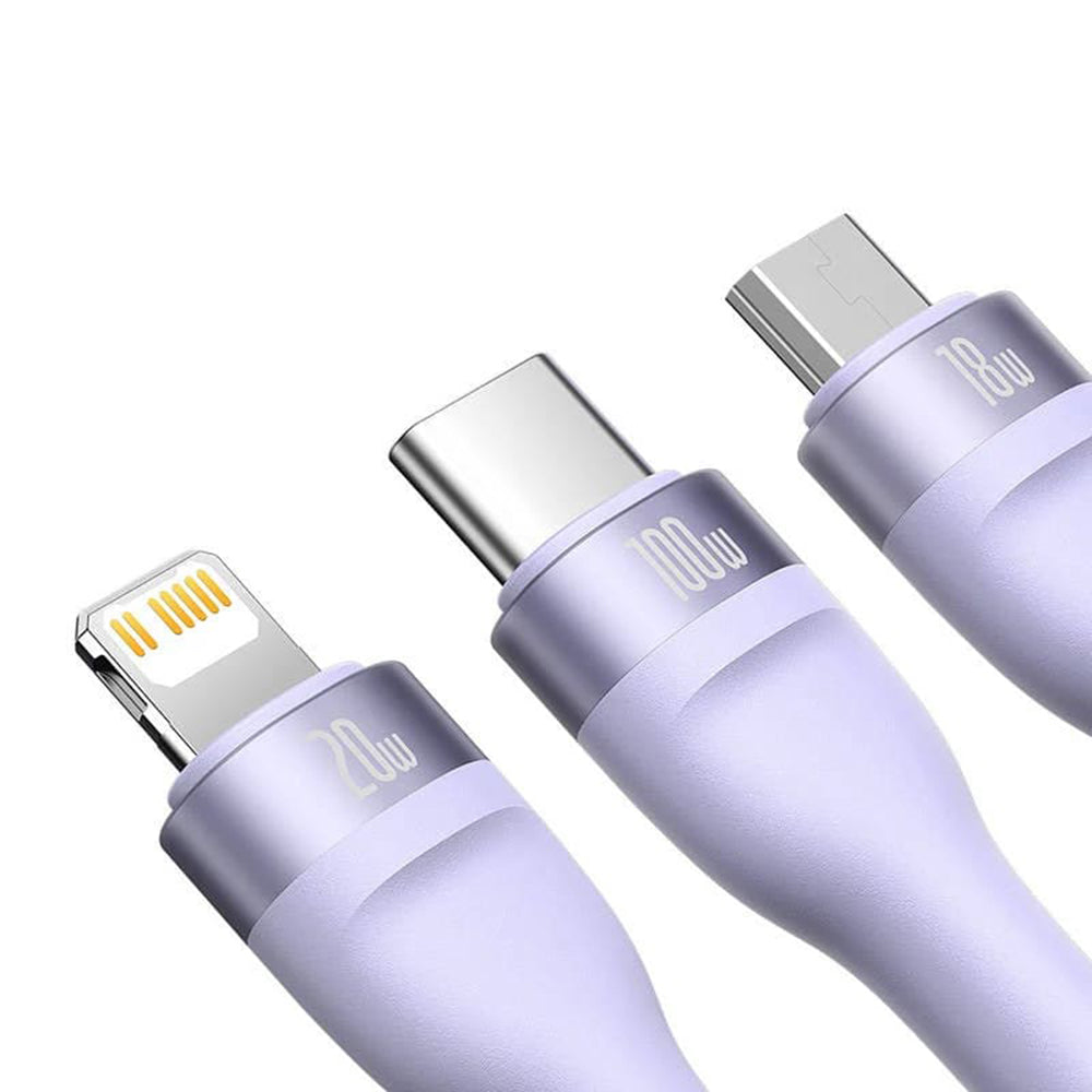 Ladekabel USB-A / USB-C - Lightning / microUSB / USB-C Baseus Flash Series II 3in1, 100W, 1.2m, Lila CASS030105