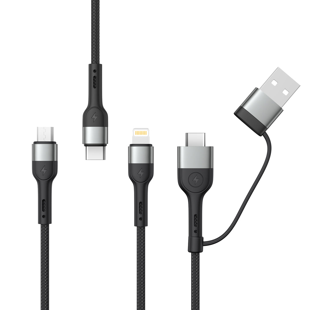 Charging Cable USB-A / USB-C - Lightning / microUSB / USB-C XO Design NB254, 60W, 1.2m, Black