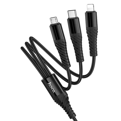 USB-A / USB-C Ladekabel - Lightning / microUSB / USB-C HOCO X123 3in1, 18W, 1m, Schwarz