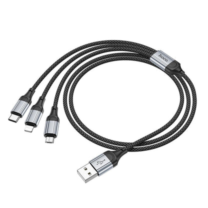 HOCO X102 USB-A - Lightning / microUSB / USB-C Charging Cable, 18W, 1m, Black