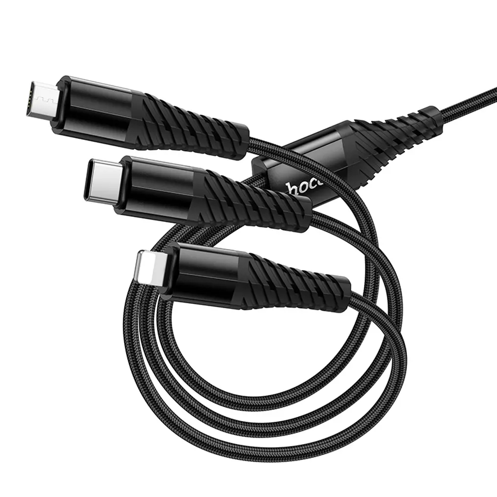 USB-A / USB-C Ladekabel - Lightning / microUSB / USB-C HOCO X123 3in1, 18W, 1m, Schwarz