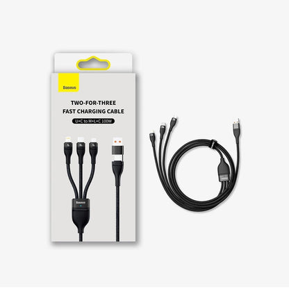 Charging Cable USB-A / USB-C - Lightning / microUSB / USB-C Baseus Flash Series II, 100W, 1.2m, Black CASS030101