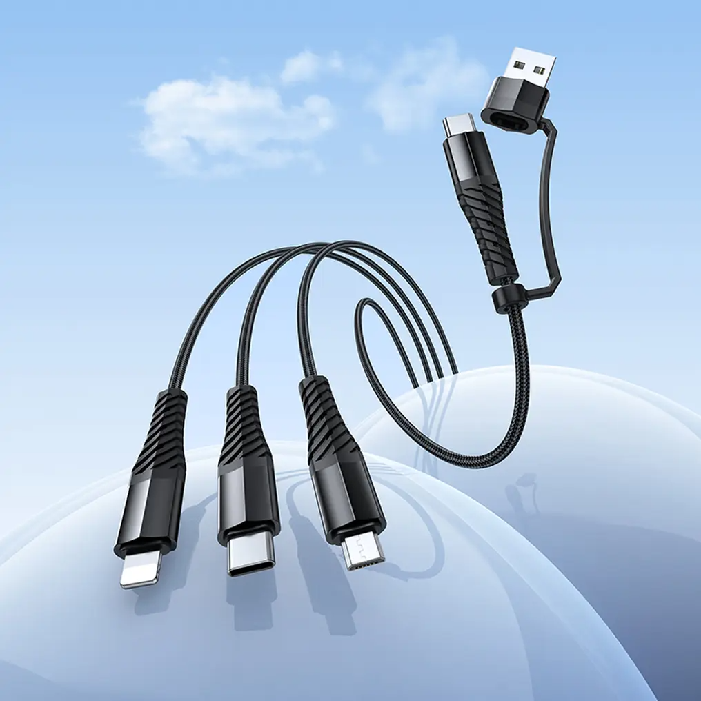 USB-A / USB-C Ladekabel - Lightning / microUSB / USB-C HOCO X123 3in1, 18W, 1m, Schwarz