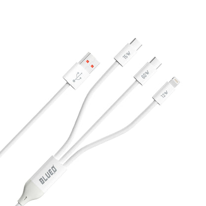 Ladekabel USB-A - Lightning / 2 x USB-C Blueo, 75W, 1,2m, Weiß