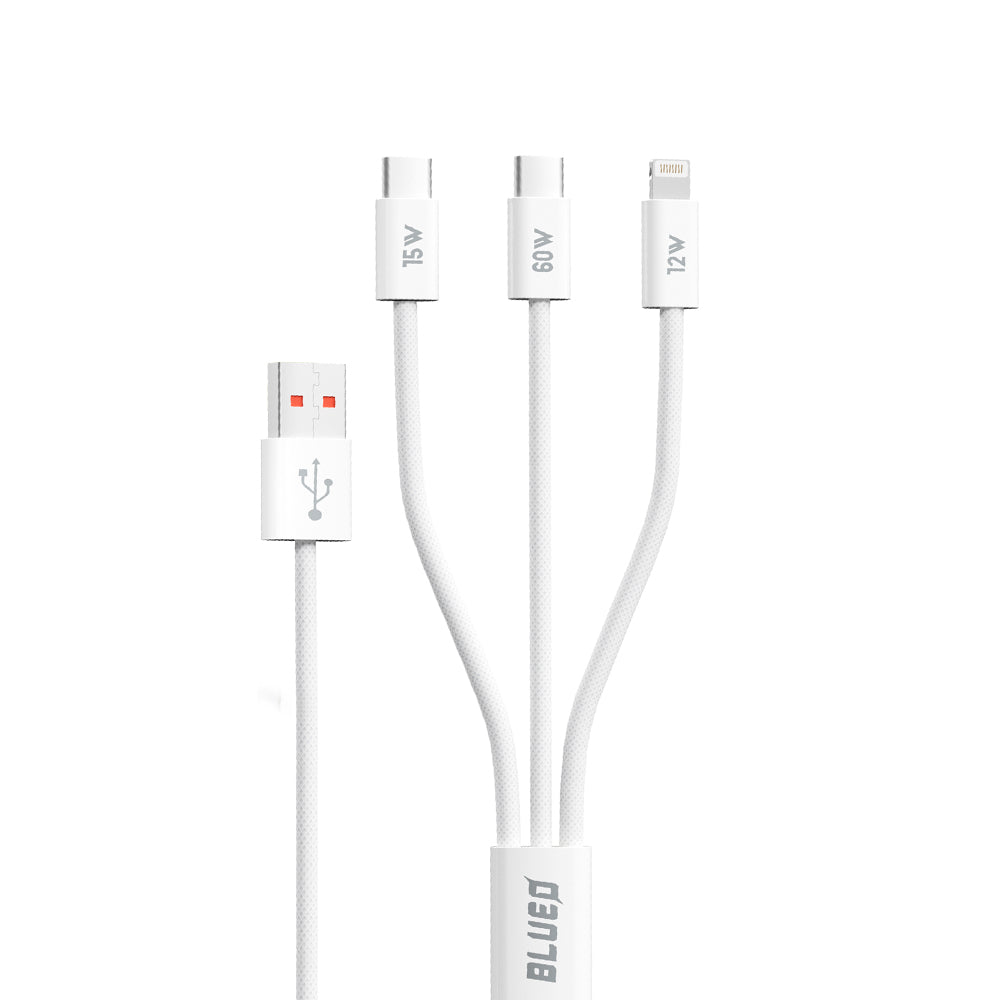 Ladekabel USB-A - Lightning / 2 x USB-C Blueo, 75W, 1,2m, Weiß
