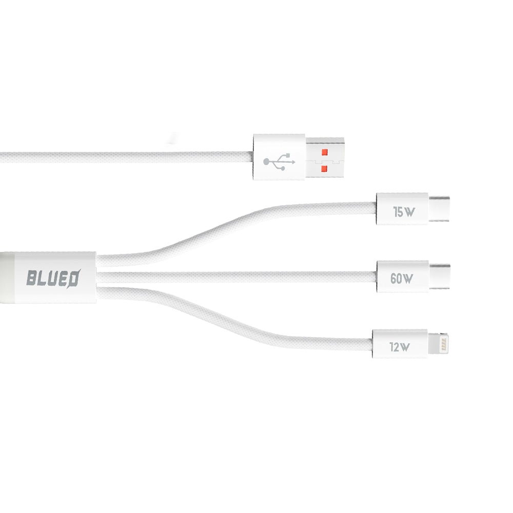 Ladekabel USB-A - Lightning / 2 x USB-C Blueo, 75W, 1,2m, Weiß