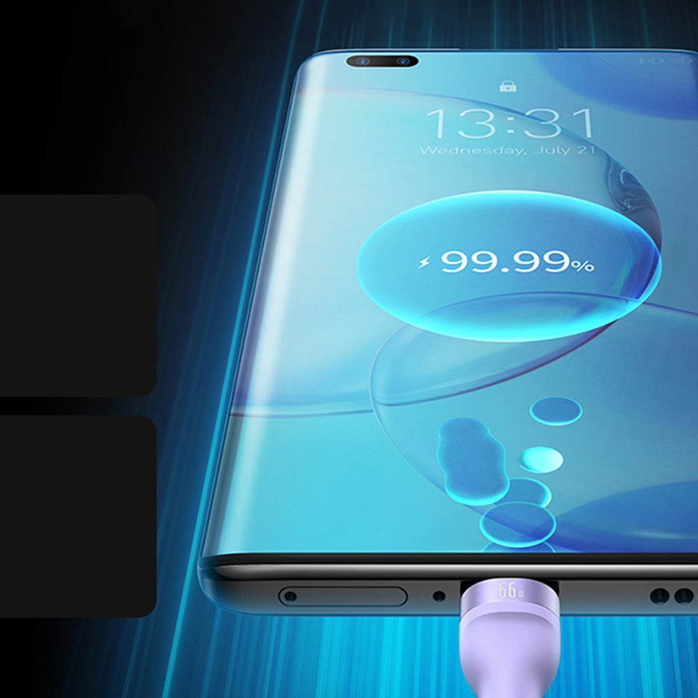 USB-A Ladekabel - Lightning / microUSB / USB-C Baseus Flash Series II 3in1, 66W, 1,2m, Lila CASS040005