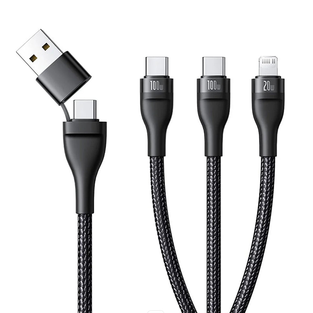 Ladekabel USB-A / USB-C - Lightning / 2 x USB-C Baseus Flash Series III 3in1, 100W, 1,5m, Schwarz P10377800U01-00